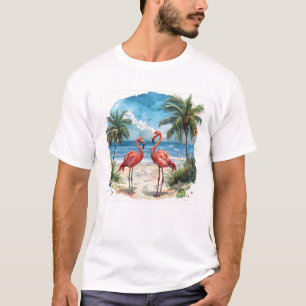 T-shirt Chemise Flamingo Île Tropicale