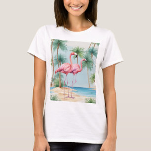 T-shirt Chemise Flamingo Île Tropicale Palmiers Plage