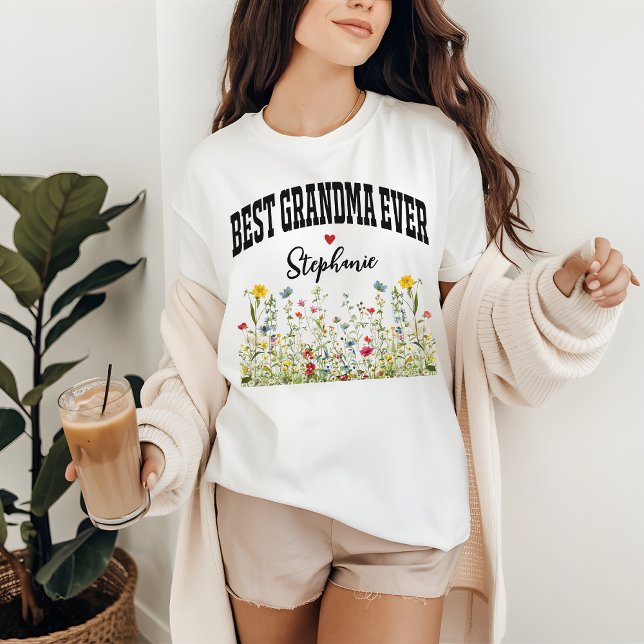 T-shirt Chemise Fleur sauvage personnalisée, cadeau d'anni (personalized grandma t-shirt, wildflowers grandma shirt, grandma gift shirt, Mimi shirt gift)