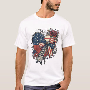 T-shirt Chemise Fleurie à Nœud Papillon Cœur Patriotique V