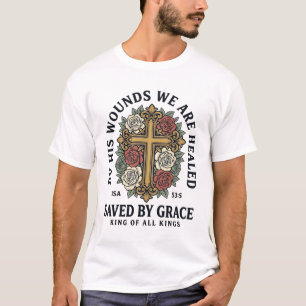 T-shirt Chemise Fleurie Croix Chrétienne Sauvé par la Grâc