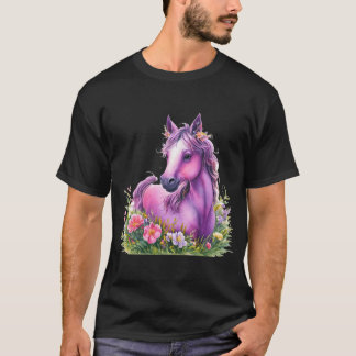 T-shirt Chemise fleurie de cheval pourpre - tee pour les a