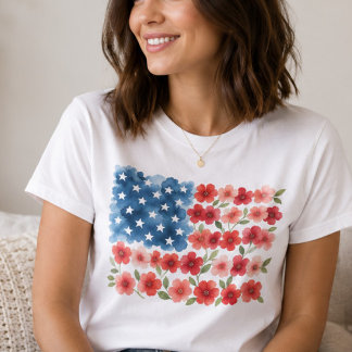T-shirt Chemise Fleurie Drapeau Américain