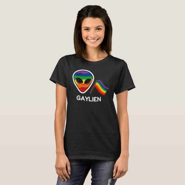 T-shirt Chemise gaie de l'alien LGBT de drapeau de fierté (Devant entier)