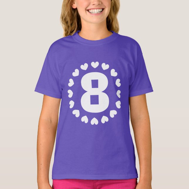 T-shirt Chemise Girls 8th Birthday | 8 ans avec le coeur (Devant)