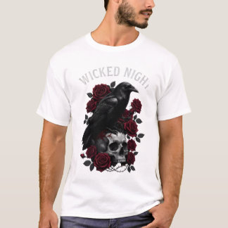T-shirt Chemise gothique Halloween Wicked Night Raven & Sk