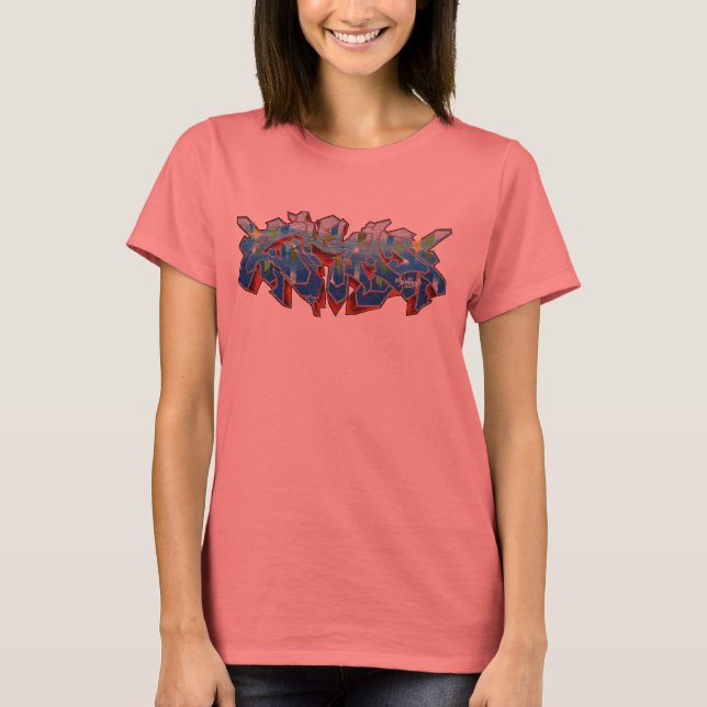 T-SHIRT CHEMISE GRAFFITI DE STYLE SAUVAGE BLEU ZIMAD (Devant)