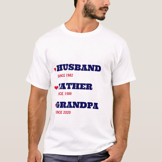 T-shirt Chemise grand-père personnalisée avec dates (Devant)