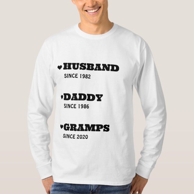 T-shirt Chemise grand-père personnalisée avec dates (Devant)