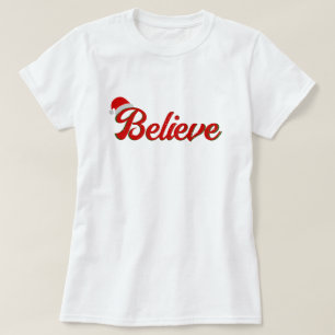 T-shirt Chemise graphique avec chapeau de Noël "Croire" -