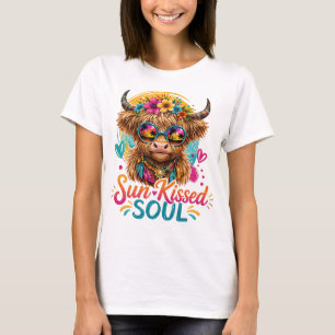 T-shirt Chemise graphique Boho Highland Cow Sun Kissed Sou