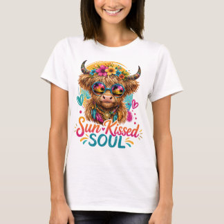 T-shirt Chemise graphique Boho Highland Cow Sun Kissed Sou