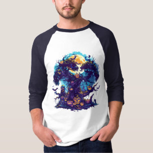 T-shirt Chemise Halloween Arbre de Citrouille Hanté
