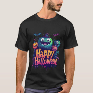 T-shirt Chemise Halloween Citrouille Bleue et Jaune