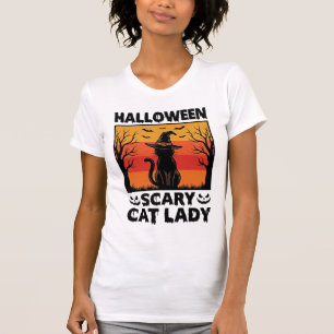 T-shirt Chemise Halloween Dame de chat effrayant Gravure V