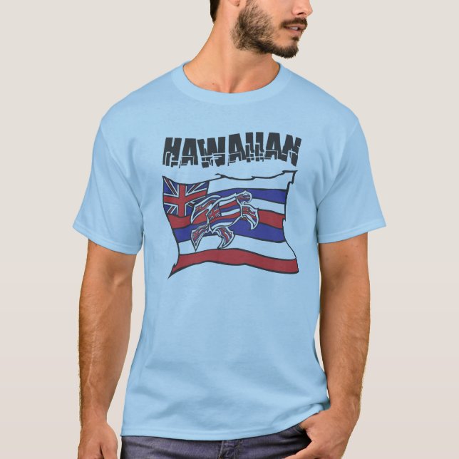 T-shirt Chemise hawaïenne de bleu de drapeau (Devant)