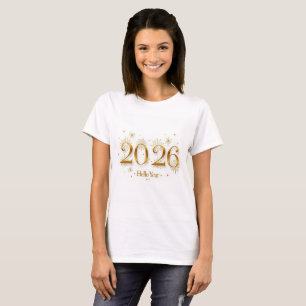 T-shirt Chemise Hello 2026 – Nouvel An Élégant Or