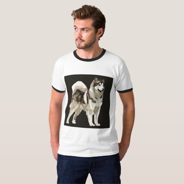 T-shirt Chemise homme chien de dessin Husky (Devant entier)