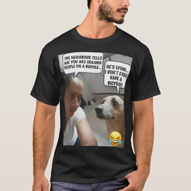 T-shirt Chemise Humour... Chien chasse vélo, mais ne possè (Devant)