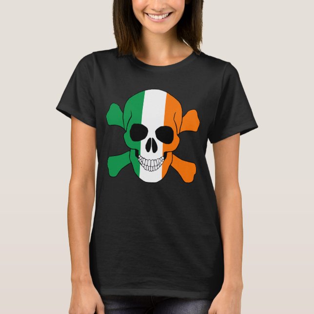 T-shirt Chemise Irlandaise Drapeau Crâne Et Crossbones (Devant)