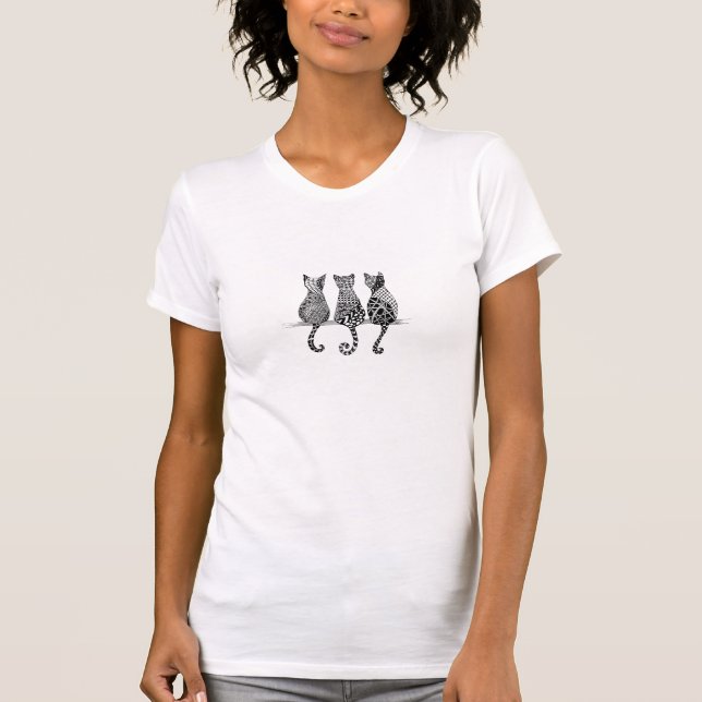 T-shirt Chemise Jersey femme et trois chats (Devant)