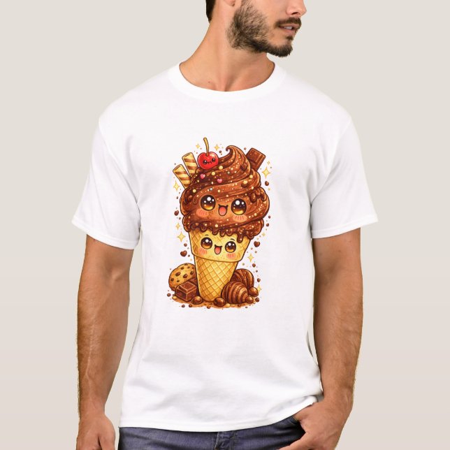 T-shirt Chemise Kawaii Cône de Glace au Chocolat (Devant)