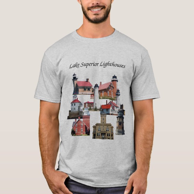 T-shirt Chemise Lake Superior Lighthouses noir lettrage (Devant)