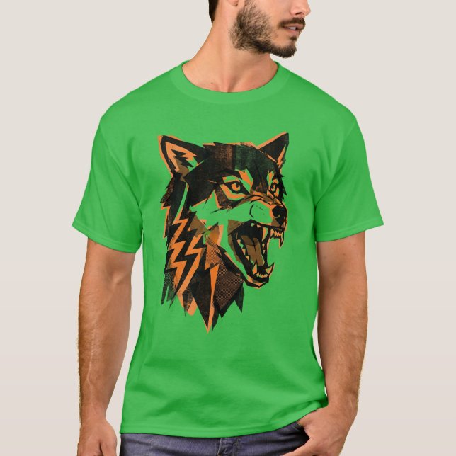 T-shirt Chemise Loup de Pack Électrique – Graphique de Pui (Devant)