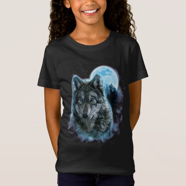 T-Shirt Chemise Loup, Terrain De Chasse Loup Gris, Lune Ic (Devant)