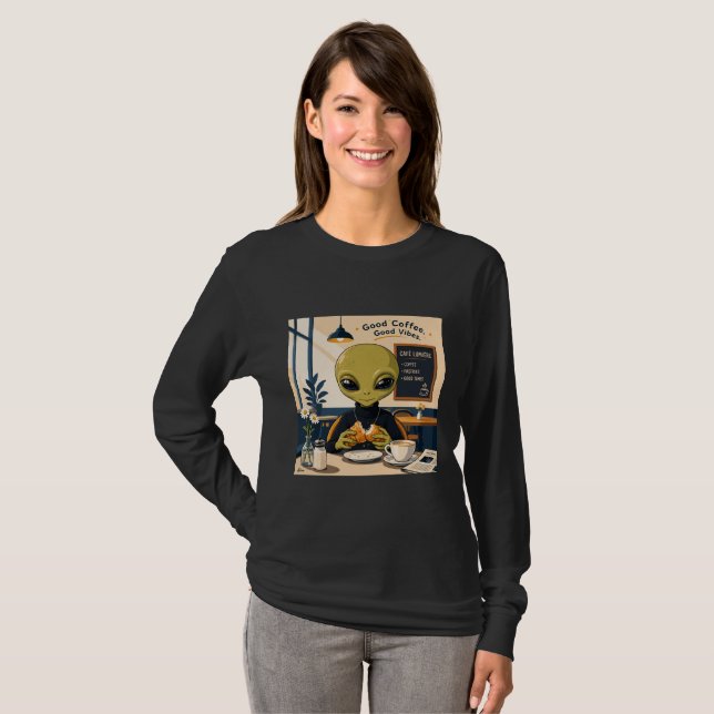 T-shirt Chemise manches longues Alien Coffee Good Vibes (Devant entier)