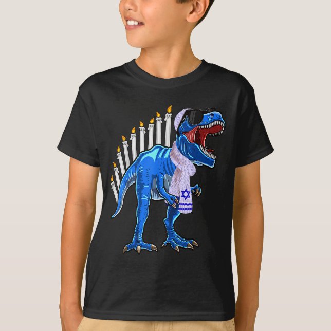 T-shirt Chemise Menorasaurus Rex T Rex Dinosaure Hanukkah  (Devant)