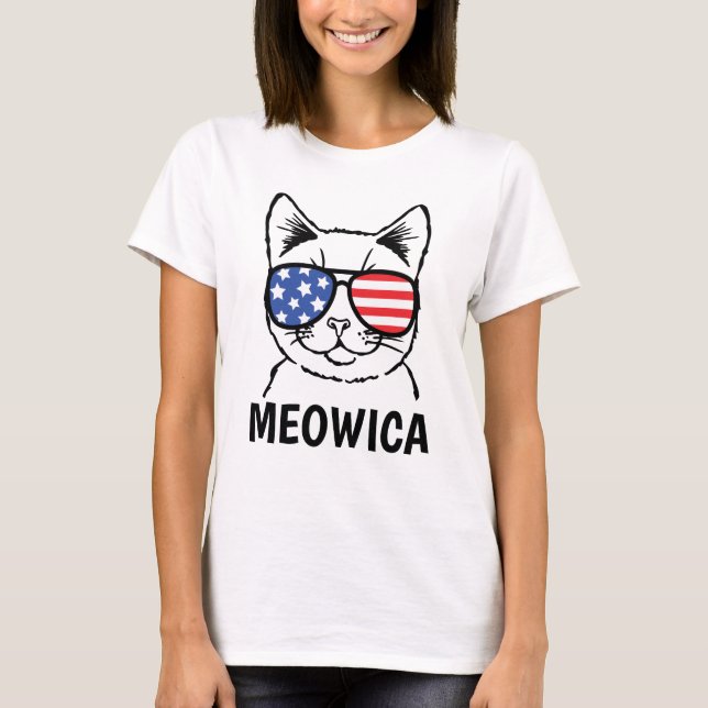 T-shirt Chemise Meowica, Chat Amusant, Patriotique, 4 juil (Devant)