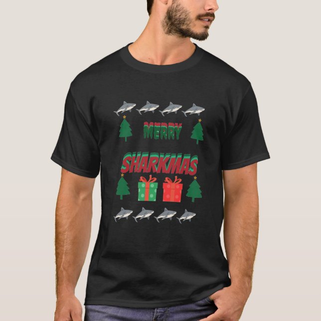T-shirt Chemise Merry Sharkmas  (Devant)
