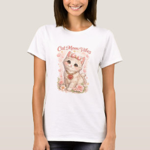 T-shirt Chemise Mignonne « Cat Mom Vibes » – Chat Doux Flo