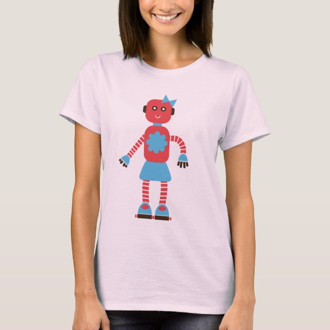 T-shirt Chemise mignonne de couples de robot (sienne) (Devant)