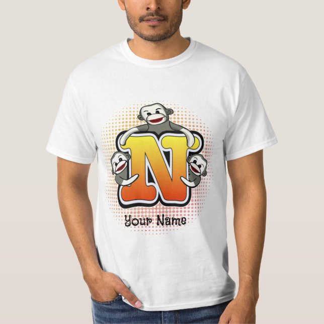 T-shirt Chemise Monogramme N Singe de Chaussette (Devant)