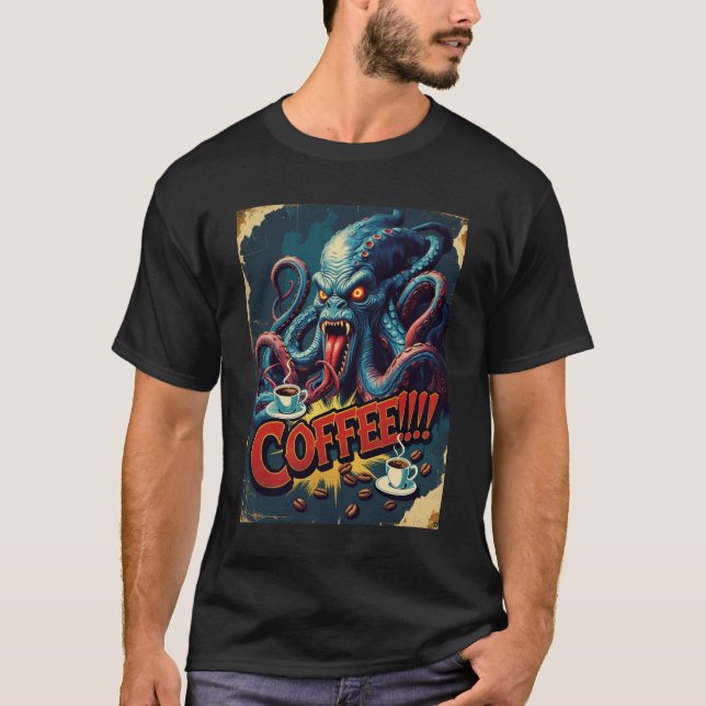 T-shirt Chemise Monster Cthulhu Coffee | Horreur Humour Te (Devant)