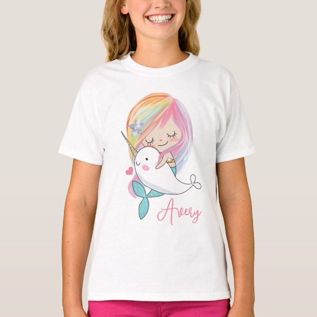 T-shirt Chemise Narwhal Kids Kawaii Mermaid (Devant)