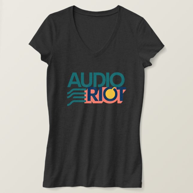 T-shirt Chemise noire anti-émeute audio avec logo (Femme) (Design devant)