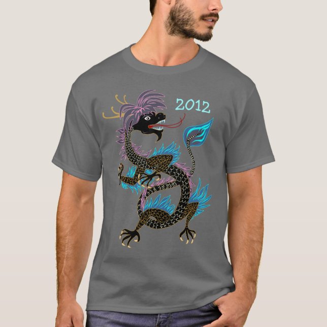 T-shirt Chemise noire de dragon d'eau (Devant)