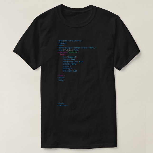 T-shirt Chemise noire de HTML (Design devant)
