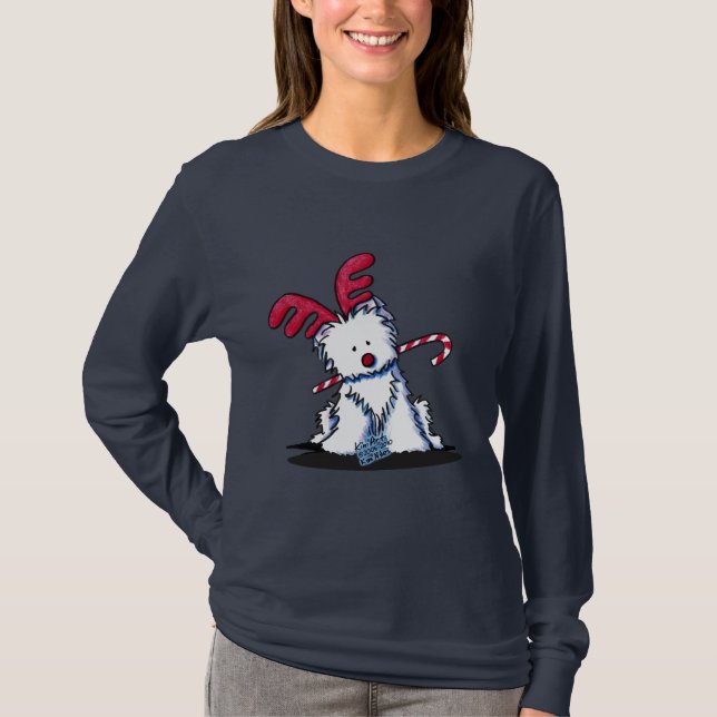 T-shirt Chemise noire KiniArt Westie Terrier Reindeer (Devant)