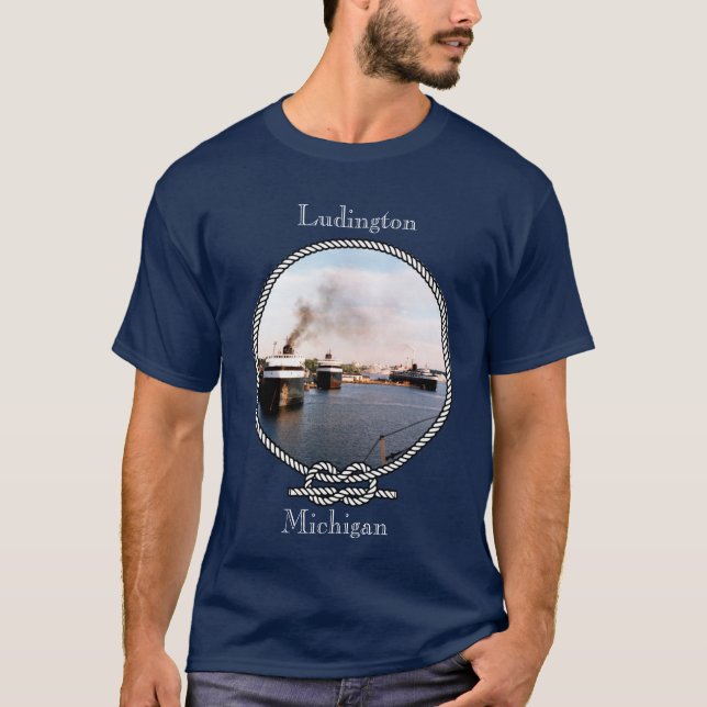 T-shirt Chemise noire Ludington Car/Rail Ferries (Devant)