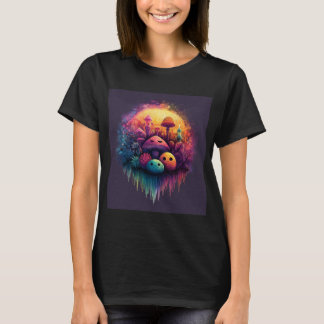 T-shirt Chemise noire pour femmes à champignons amusants G