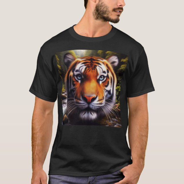 T-shirt Chemise noire pour hommes Fierce Tiger (Devant)