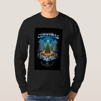 T-shirt chemise noire spéciale Noël pour hommes imprimée| 