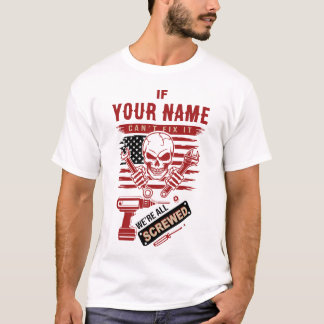 T-shirt Chemise Nom de Famille, Crâne de Mécanicien Répara