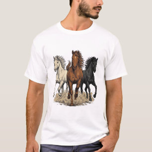 T-shirt Chemise occidentale chevaux galopants Gravure vint