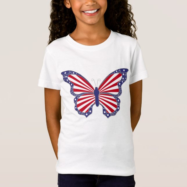 T-Shirt Chemise Papillon Patriotique Rouge Blanc Et Bleu (Devant)
