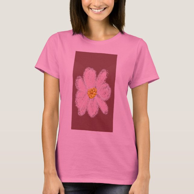 T-shirt chemise peinture fleur rose (Devant)